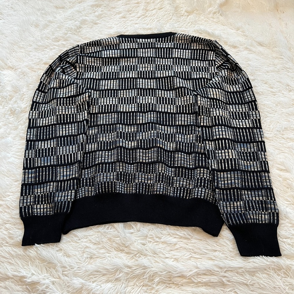 Vtg Montechiaro Mens Sweater Large Black Y2K Patchwork 3D Italy Grandpa 15820x - Picture 5 of 9